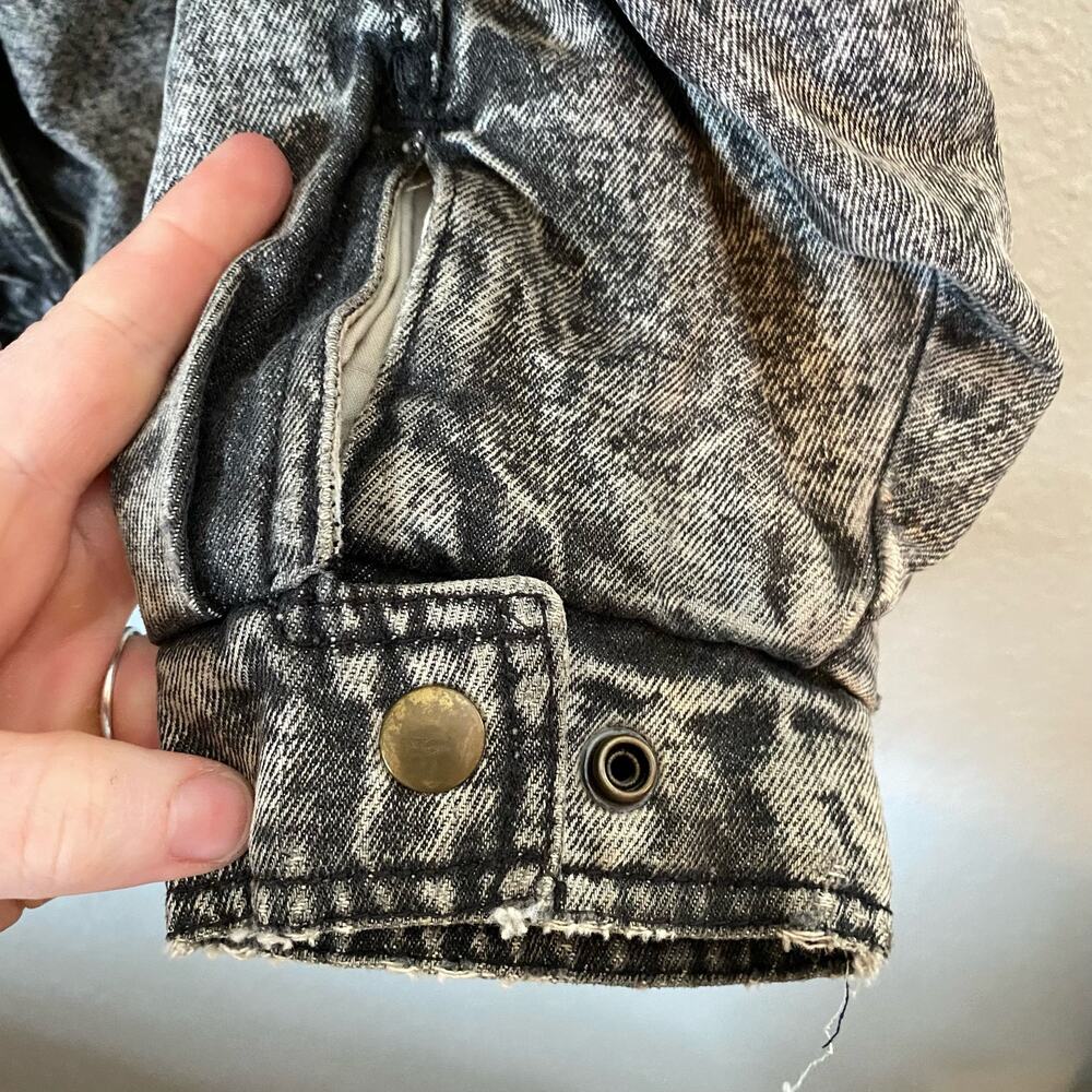 Vintage America Large Acid Wash Black Gray Cotton Leather Zip Winter Bomber - Picture 5 of 13